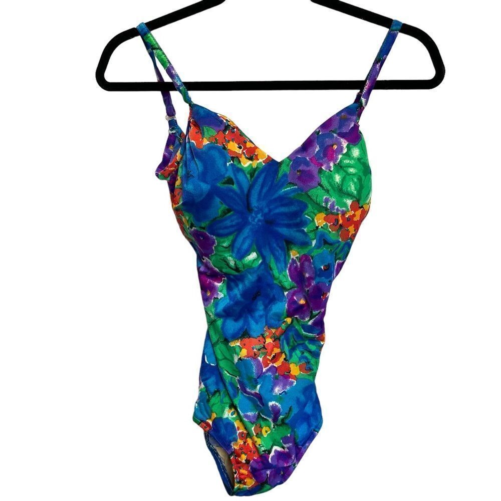 Roxanne Women's Vintage One Piece Swim Suit Blue Multi Size 12 Cup 34D